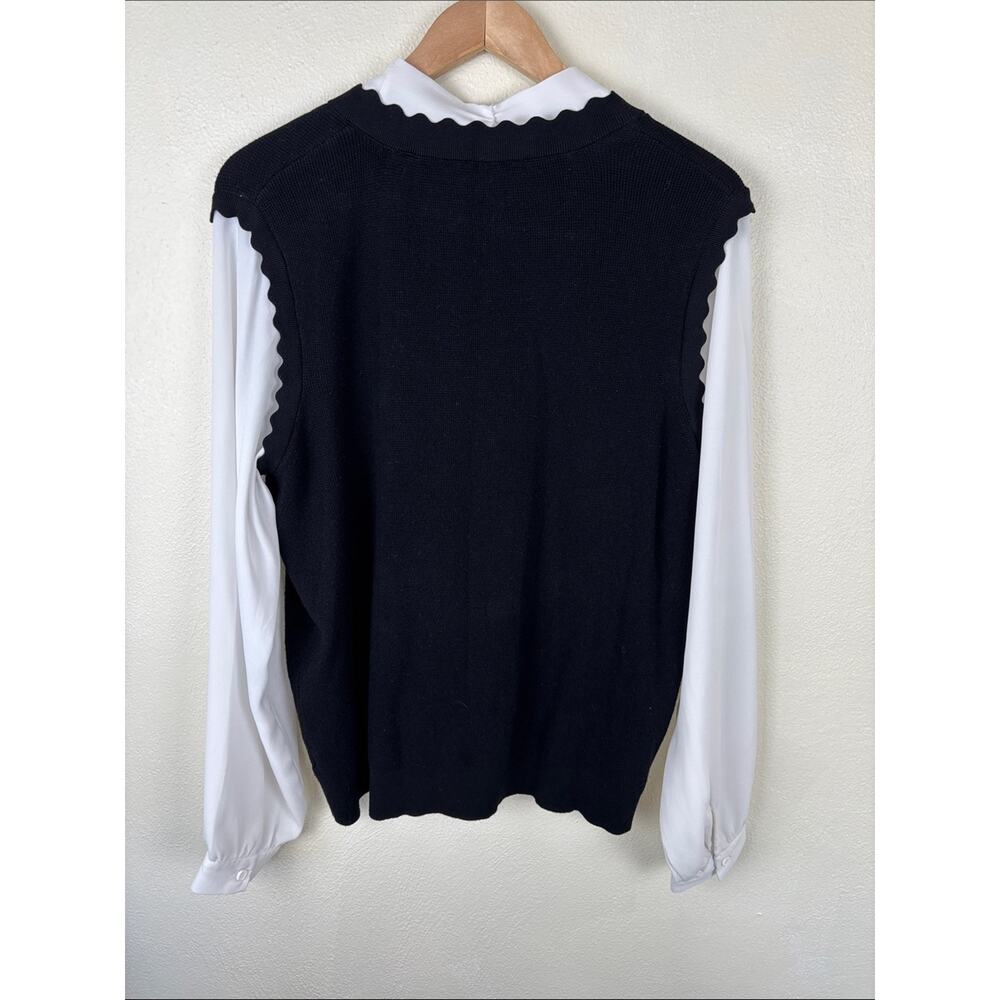Adrianna Papell Sweater Blouse XL Bow Tie Black White Career Office Minimalist - Picture 5 of 7
